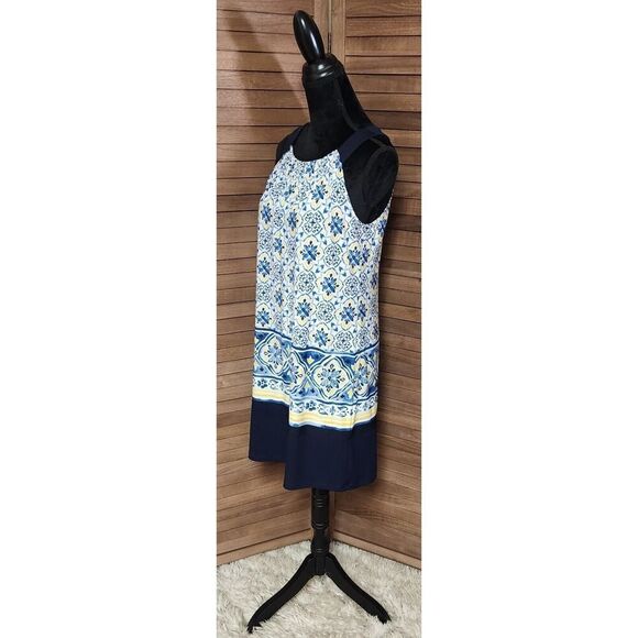 En Focus Studio Womens Blue Medallion Print Sleeveless Halter Shift Dress Size 8 - Picture 4 of 7
